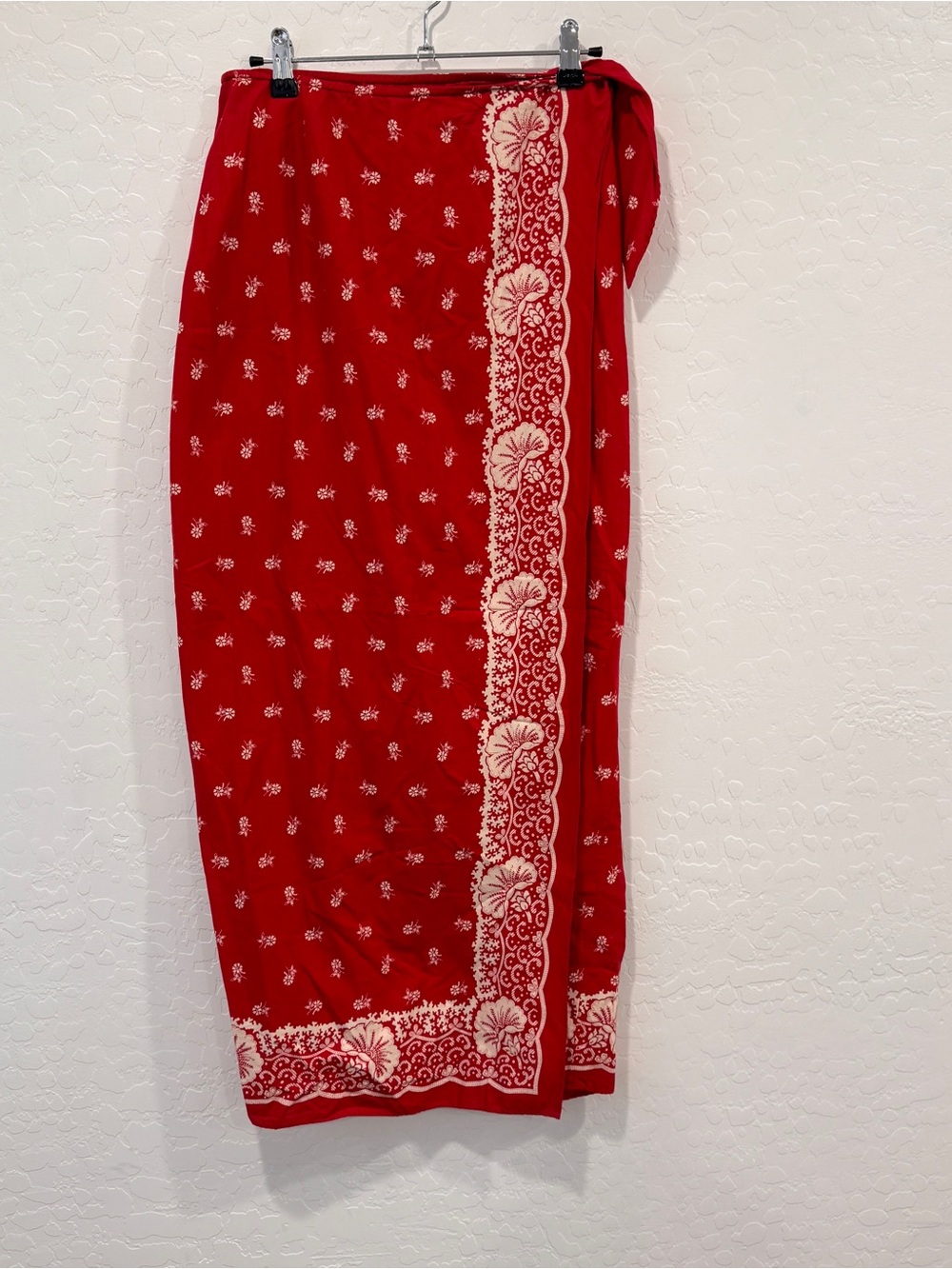 Lauren Ralph Lauren Red Midi Wrap Skirt Womens 6 Tropical Resort Vacation